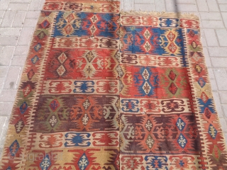 Anatlian Kilim with good colors and age,nice design,one part has been cut from center.E.mail for more info and pics.              
