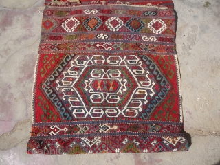 Eastern Anatolian heybe (double bag)from the Malatya region with metal threads,beautiful colours and very fine weave,all good colours,good age,very good condition,Size 4'10"*2'2".E.mail for more info.        