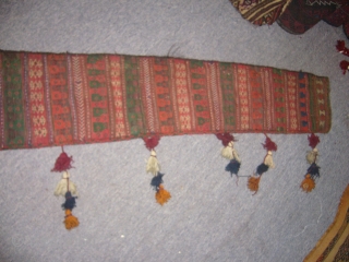 Long Supereb Sistan Baluch Tent Band or trapping,with original beads and ornament,very fine weave,nice colours,salt bag desigen.                