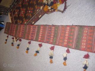 Long Supereb Sistan Baluch Tent Band or trapping,with original beads and ornament,very fine weave,nice colours,salt bag desigen.                