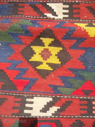 Colorfull Caucasian Kilim Large Fragment with great and extra ordinary Natural colors,fine weave and very good age.Unusual desigen,Beautiful pce.E.mail for more info and pics.         