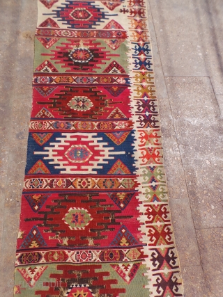Early Anatolian Kilim fragment with great natural colors and beautiful design.Size 10'9"*2'7".E.mail for more info and pics.                