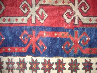 Small jewel 19th Century Anatolian Kirsehir Yastik rug,good condition,nice desigen and natrul colours,soft shiney wool,some old repair,Hand washed ready for use.E.mail for more info.         