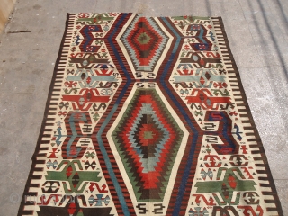 Anatolian Kilim Fragment with great natural colors and fine weave,very good condition without any repair or work done,good age and all natural colors,beautiful bold design.Size 9'4"*5ft.E.mail for more info and pics.  