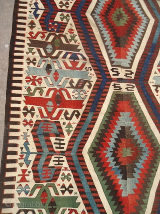 Anatolian Kilim Fragment with great natural colors and fine weave,very good condition without any repair or work done,good age and all natural colors,beautiful bold design.Size 9'4"*5ft.E.mail for more info and pics.  