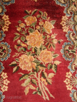 Kirman Rug with beautiful design and great natural colors,fine weave,all original without any repair or work done.Soft shiny wool.E.mail for more info and pics.         
