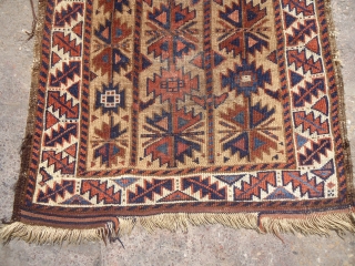 Blauch Rug with bold desigen good colors and age,Beautiful ivory border,As found without any repair or work done.Size 3'11"*2'3".E.mail for more info.           