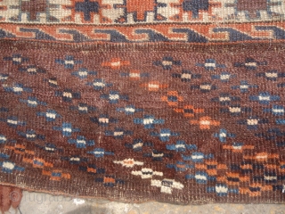 Turkmon Purple ground chuval with nice colors and design,all natural colors.As found without any repair or work done.Size 3'8"*2'1".E.mail for more info and pics.         