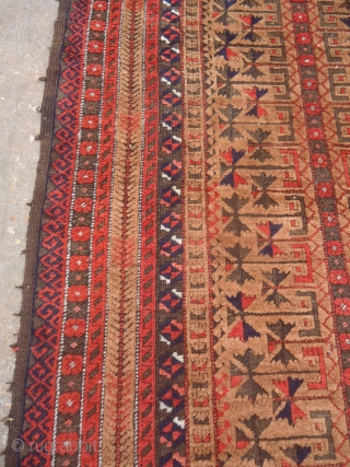 Camel ground Baluch Prayer Rug with great weave and dyes,both sides ends with kilim,very elegant design,excellent condition,all natural colors,very soft wool.Without any repair or work done.Size 4'11"*2'7".E.mail for more info and pics. 