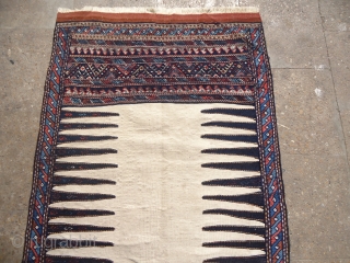 Beautiful Ivory ground Kilim with very nice desigen and colors,fine weave,good colors,nice condition.E.mail for more info and pics.               