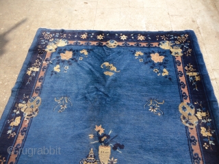 Chinese Peking Rug with beautiful dark blue field,good age and colors,As found condition.E.mail for more info and pics.               