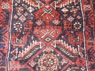 Salar Khan Baluch small rug with silk highlights and very beautiful design,with animals motif,fine weave all good colors,kilim endings,soft shiny wool.Size 2'4"*1'6".E.mail for more info and pics.      