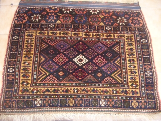 Supereb Kurd Jaf,exceptional colours and desigen,Excellent condition without any repair,Very supereb piece.Full soft and lustorious pile,Hand washed clean and ready for display.Size 3'8"*3'2".
          