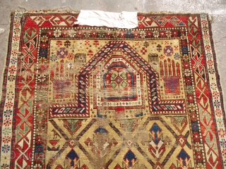 Beautiful Yellow Ground Dagestan Prayer Rug with all natural colors,good age and beautiful design,very nicely drwan Mehrab,As found without any repair or work done.Size 5'6"*3'4".E.mail for more info and pics.   