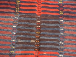 Square Anatolian Kilim ?.very nice colors and design,all original without any repair or work done,good age and weave.very nice pce.Size 4'*3'8".E.mail for more info and pics.       