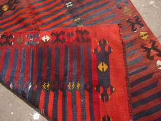 Square Anatolian Kilim ?.very nice colors and design,all original without any repair or work done,good age and weave.very nice pce.Size 4'*3'8".E.mail for more info and pics.       