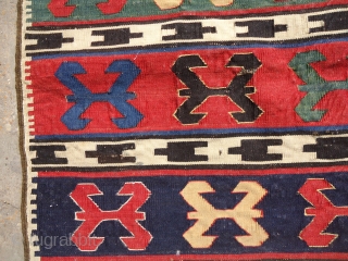 Great colorful  Caucasian Kilim with fabulous colors and fine weave,just oxidation to black,all 100% natrul colors.Wool on Wool.E.mail for more info.           