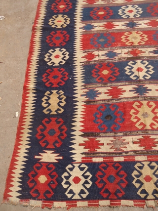 Caucasian Kilim ? Fragment,all good natural colors,nice design and age.As found without any work done.Size 7'10"*5'11".E.mail for more info and pics.            