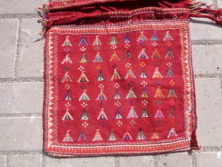 Flatwoven Qashqai Khorjin,with all good colors ,original kilim backing,good condition and design.Size 2'9"*1'5".E.mail for more info and pics.               