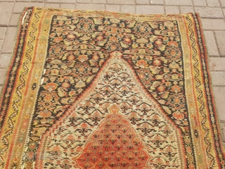 Black ground Senneh Kilim with good age colors and design,Oxidation to black color,without any repair or work done,linen on back.Clean ready for the show.Size 6'4*3'10".E.mail for more info and pics.   