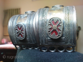 Kazak ? or Turkmen ?Silver Bracelet Pair,19th century,all good condition,stones are in good condition,very fine work of art,beautiful pcs.E.mail for more info.           