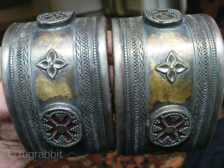 Kazak ? or Turkmen ?Silver Bracelet Pair,19th century,all good condition,stones are in good condition,very fine work of art,beautiful pcs.E.mail for more info.           