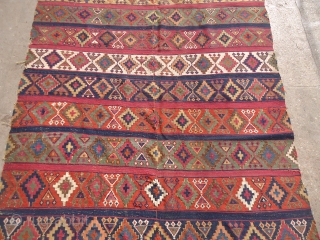 Anatolian Kilim with great natural colors and beautiful design,all original without any repair or work done,good age.Size 10'10"*4'11".E.mail for more info and pics.          