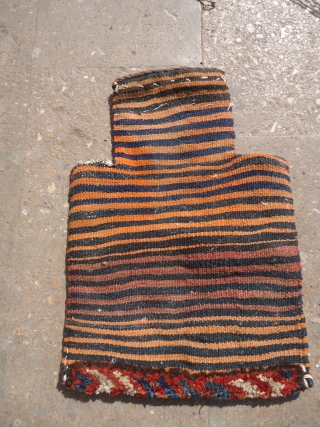 Kurd Flatwoven salt bag with all good colors,excellent condition,original kilim backing.E.mail for more info and pics.                 