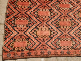 Wishing you all a Happy New Year 2024.
Large Beshir Chuval with good colors and age.Nice design,soft shiny wool.Without any repair or work done.E.mail for more info and pics.     