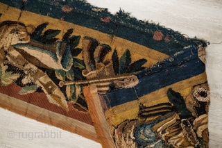 ANTIQUE BRUSSELS TAPESTRY FRAGMENT 7'4" X 1'1"                          