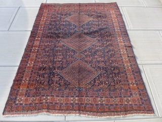 Hi, up for sale is this handsome Afshar rug measuring 56" x 73"(1.42 x 1.85cm). It's wool on (wool foundation) with the end embroidery still intact. The pile is in a good  ...