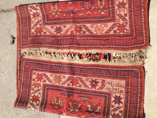 Nice little Kazak with inscriptions in the top left corner, good condition. Please ask if you require more pictures. Size:3-10 x 4-8.           