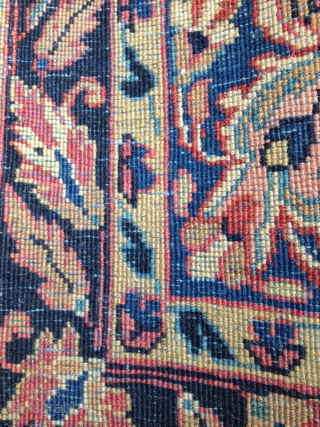 Antique Sarouk Mat with full original pile and minor loss to both ends. Both ends are professionally secured. The rug is clean and ready for use. Thank You!!     