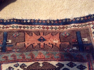 For sale is a Kurdish bag, 1'11 x 1'10", 1890-1900. Condition has some wear, with hole. Areas are shown. Soft handle. Price is $200.00 Thanks for looking.      