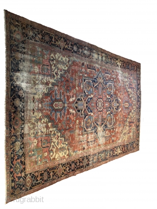 SOLD
Antique Persian Heriz, circa 1920's 9'2 x 12'2
 Amazing colors with the worn look that interior designers are looking for.             