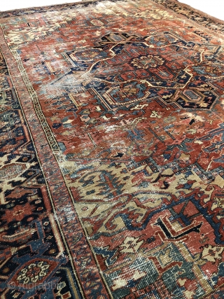 SOLD
Antique Persian Heriz, circa 1920's 9'2 x 12'2
 Amazing colors with the worn look that interior designers are looking for.             