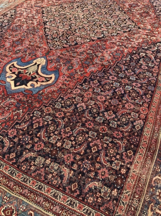 This is an amazing rare piece. 

Dimensions: 9’9 x 15’6

Origin: Antique Persian Bidjar 

Age: late 1890’s 

low pile               