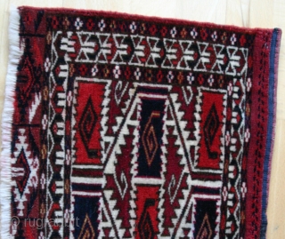 (8) Tekke Torba, 30 x 75 cm, late 19th c., ultra-fine but no bumps on the back, fringe conserved and one small repair to the upper-end kilim. This showroom-ready piece is perfect  ...