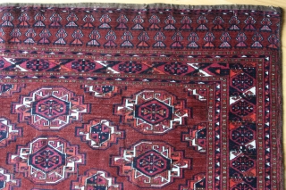 {62} SARYK Juval, 137 x 95 cm., A larger, antique chuval of this age from the Turkoman Saryk tribe, with 6 colors and in such good condition, is not very common. Handspun  ...