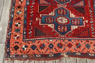 (74) E. Anatolian Kurdish rug, antique and then some...134 x 210 cm. unrepaired, unrestored, thick pile with some normal corrosion and tiny areas of missing knots. no moth dmg, no mildew but  ...