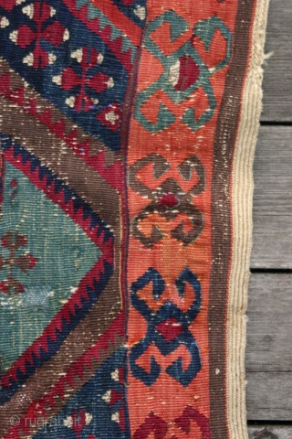 {66} Malatya small Kilim, 90 x 133 cm., late 19th c., w/ cotton and metal threads. Vibrant, saturated natural dyes. A small treasure in terms of drawing and color palette. Attention: reduced  ...