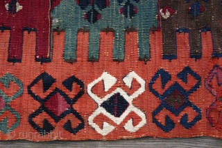 {66} Malatya small Kilim, 90 x 133 cm., late 19th c., w/ cotton and metal threads. Vibrant, saturated natural dyes. A small treasure in terms of drawing and color palette. Attention: reduced  ...