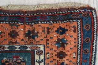 {46) 130 x 194 cm. This early 20th c. (perhaps late 19th c.) Kurdish rug from Antep is expertly mounted on linen to preserve its structure. Astoundingly soft wool. Workmanship is superb,  ...