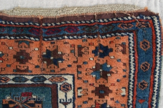 {46) 130 x 194 cm. This early 20th c. (perhaps late 19th c.) Kurdish rug from Antep is expertly mounted on linen to preserve its structure. Astoundingly soft wool. Workmanship is superb,  ...