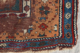 {46) 130 x 194 cm. This early 20th c. (perhaps late 19th c.) Kurdish rug from Antep is expertly mounted on linen to preserve its structure. Astoundingly soft wool. Workmanship is superb,  ...