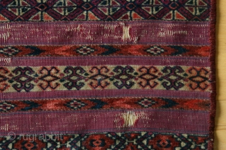 (45) Tekke Ak çuval fragment - 62 x 86 cm. - featuring the ashyk (bone oracle) motif in the pile-faced skirt. Purple dye in the flat woven bands is quite attractive. One  ...