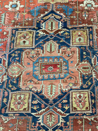 Persian Serapi, c. 1900. 11'6" x 17'11" (350 x 545 cm).
Good condition, some repairs by master weavers (see last three photos).
There is no paint of any kind on this rug.

My original price  ...