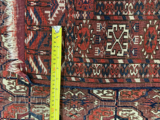Turkoman Tekke, 19c. 3½ x 4 ft (105 x 125 cm), fair condition.
We're having trouble with rugrabbit email. Please call me at +1 (952) 853-5000 or use my website, https://kuroshrugs.com.