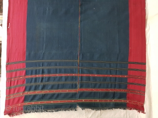 Waziri Shawl (Indigo Blue Colour) for Man From Waziristan, Pakistan. India.C.1900.Natural Dye with Hand Woven Cotton and silk ends,with silk end borders.Its size is 160cmX270cm(20180105_113339 New).       