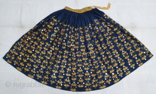Ghaghra (Skirt) Indigo-Dyed Cotton Embroidered in floss silk and embellished with mirrors,From North-Western Region of India. India.C.1900.Its size is L-90cm Around is 360cm (20200102_135055).         